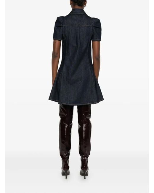 Alexander McQueen Blue Puff-Sleeve Button-Front Denim Dress