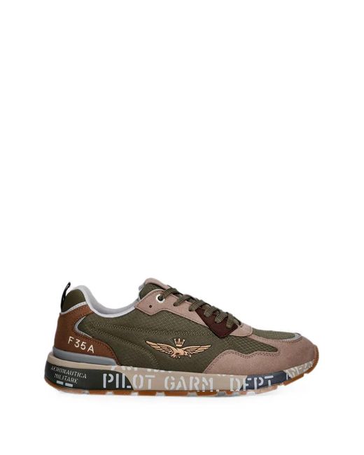 Aeronautica Militare Brown Logo-Embroidered Panelled Sneakers for men