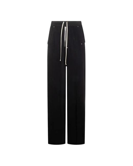 Rick Owens Black Drawstring Wide-Leg Trousers for men