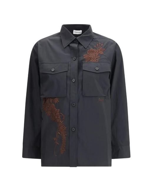 P.A.R.O.S.H. Black Chemise À Fleurs Brodées Et Poches De Poitrine