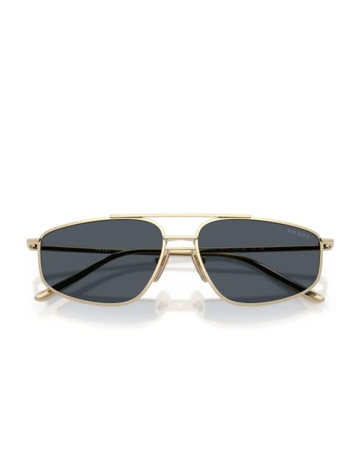 Prada Metallic Engraved Geometric-Frame Sunglasses