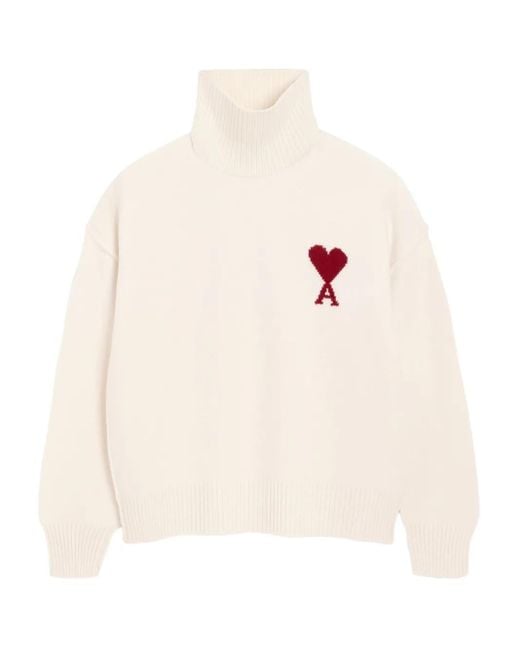 AMI Ami De Coeur Wollen Trui Met Trechterhals in het White