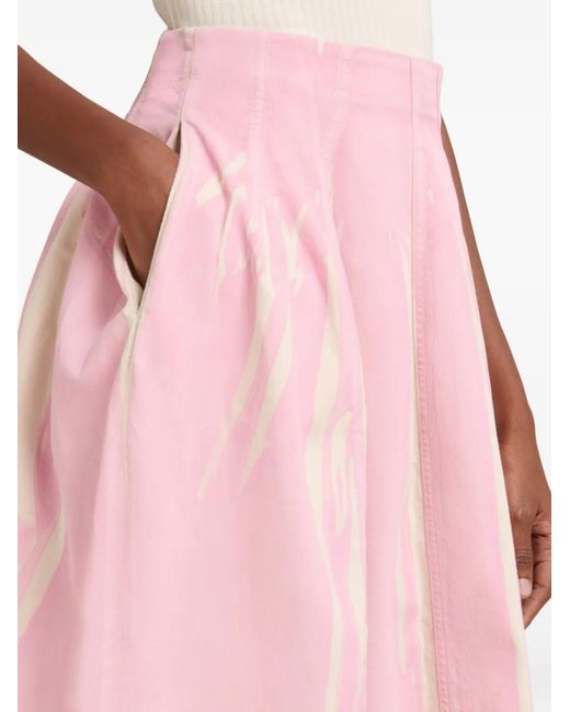 Marni Pink Stroke-Print Midi Skirt