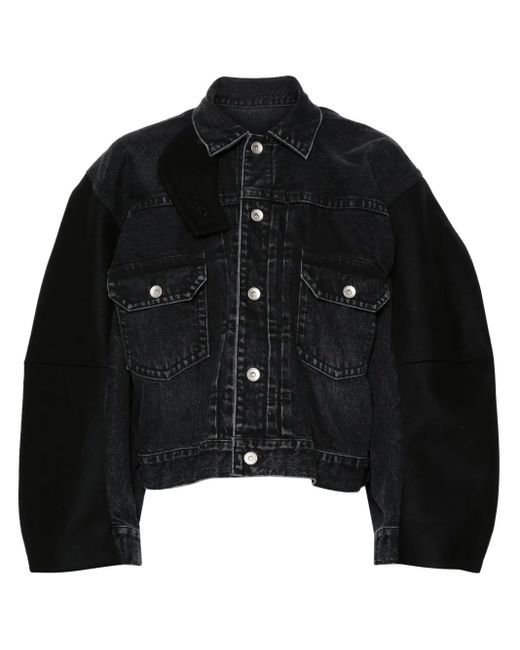 Sacai Denim Jack Met Vlakken in het Black