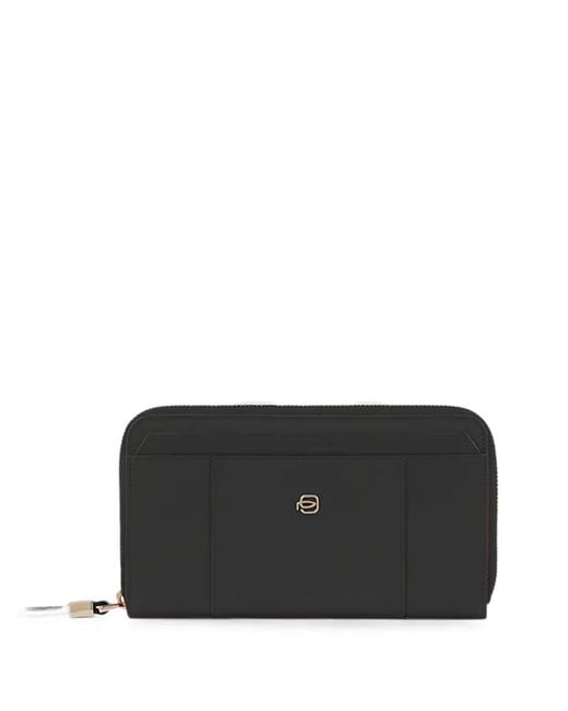 Piquadro Black Zip Around Leather Wallet