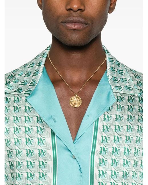 Palm Angels Blue Monogram-Print Shirt for men