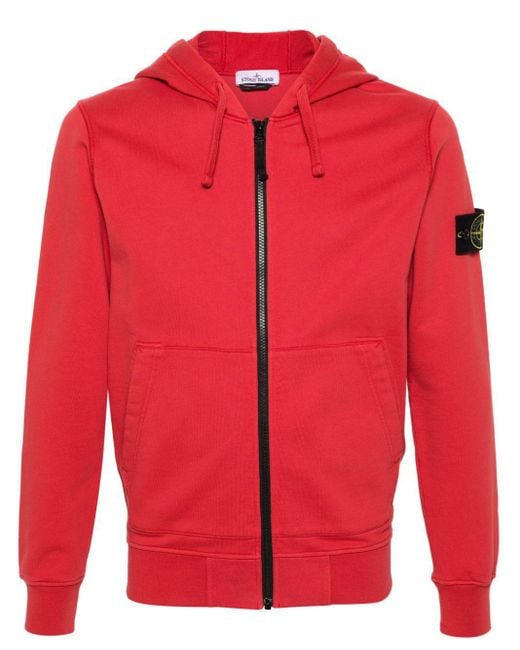 Stone Island Red Compass Cotton Zip-up Hoodie for men