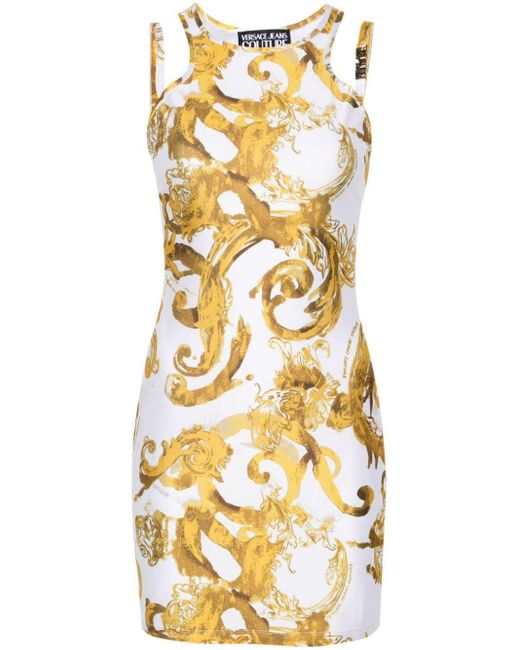 Vestido corto con estampado Watercolour Couture Versace de color Metallic