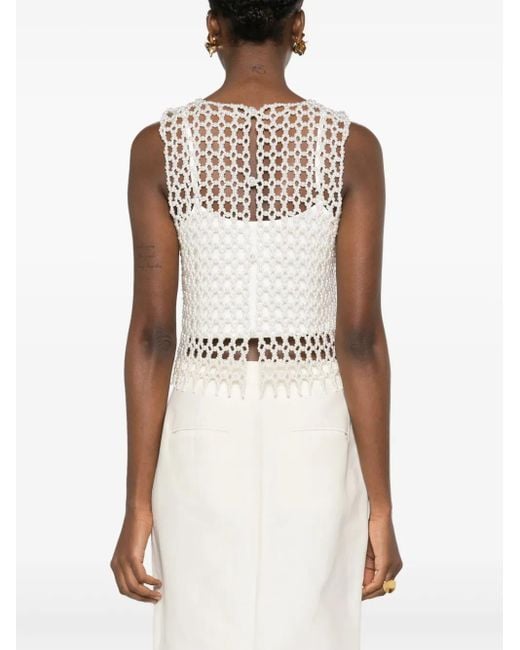 Maje White Pearl-Embellished Crop Top
