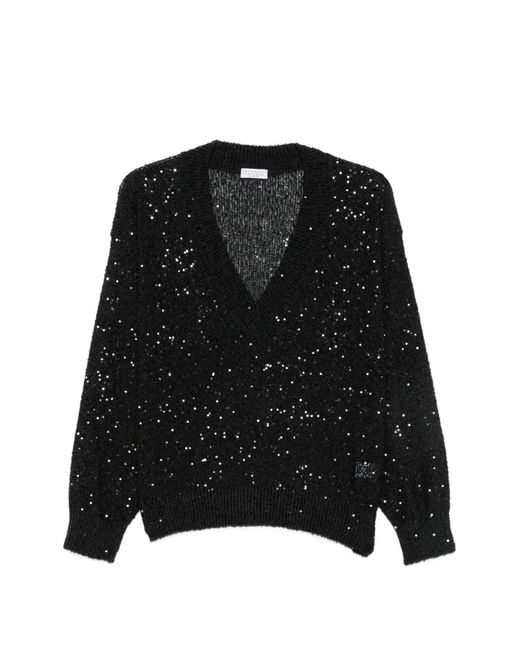 Brunello Cucinelli Black Sequin-Embellished Sweater
