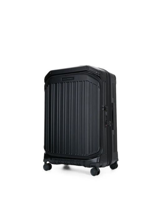 Piquadro Black Ribbed Four-Wheel Suitcase for men