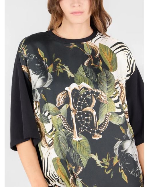 Roberto Cavalli Green Floral-Print T-Shirt