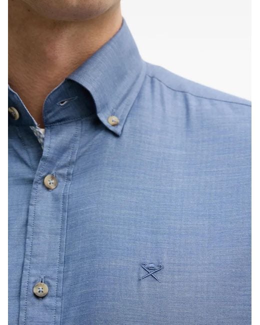 Hackett Blue Button-Fastening Logo-Embroidered Shirt for men