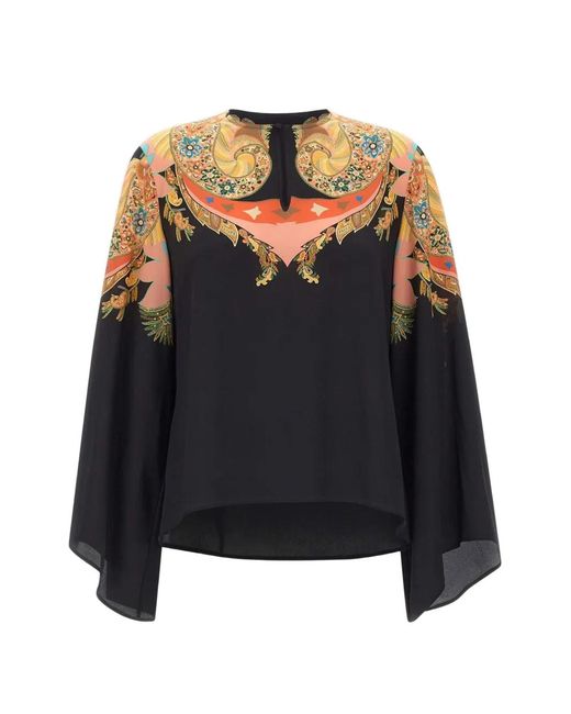 Etro Black Flared-Sleeve Paisley Blouse