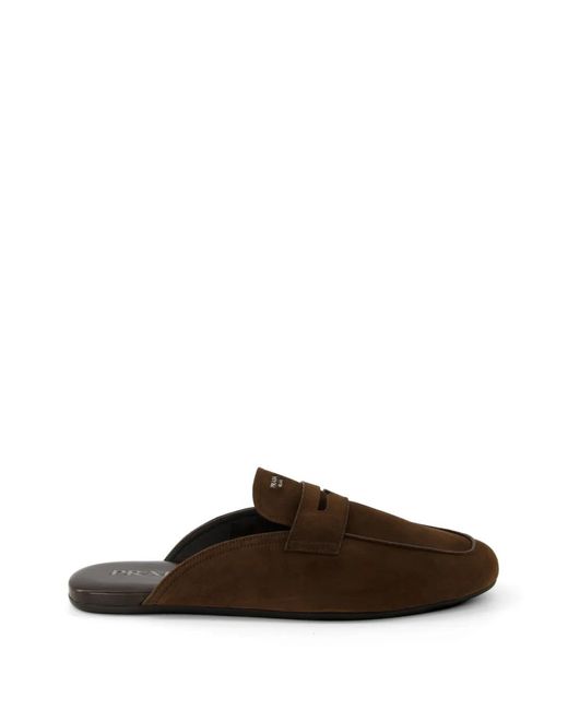Prada Brown Penny-Slot Suede Mules for men