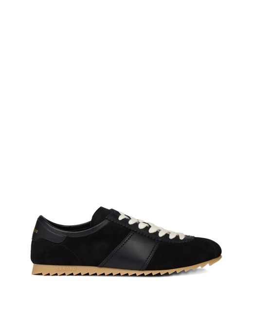 Sandro Black Leather And Suede Low-Top Sneakers for men