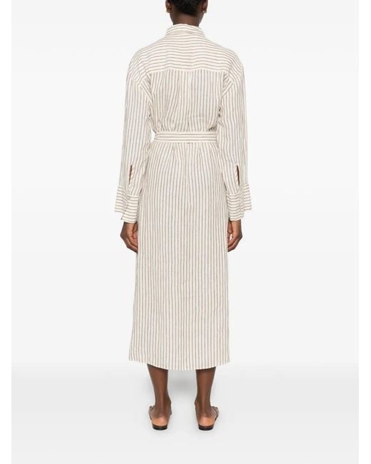 Marc O' Polo White Striped Belted Midi Dress