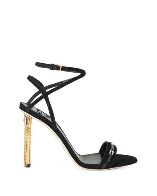 Elisabetta Franchi Black Suede Sandals With Tassel