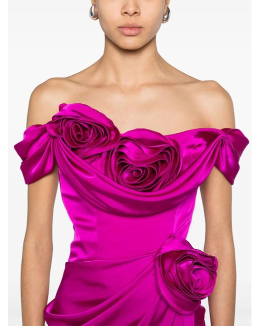 Ana Radu Pink Floral-Appliqué Draped Gown