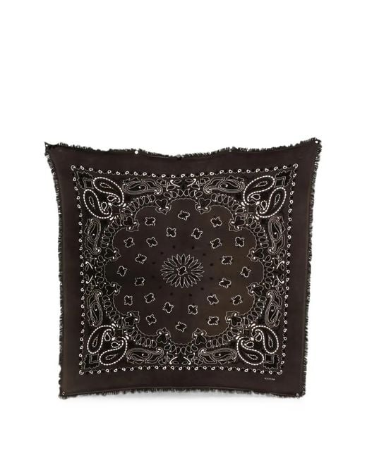 Kujten Black Large Paisley-Print Frayed-Edge Bandana