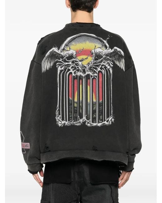 Who Decides War Black Moon Graphic Distressed Sweatshirt for men