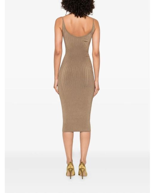 Mugler Natural Ribbed Spaghetti-Strap Dress