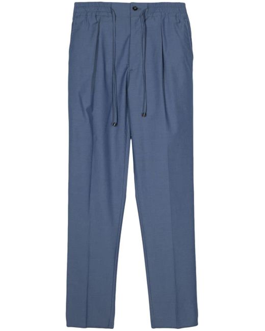 Drumohr Blue Pleat-detail Slim-fit Trousers for men