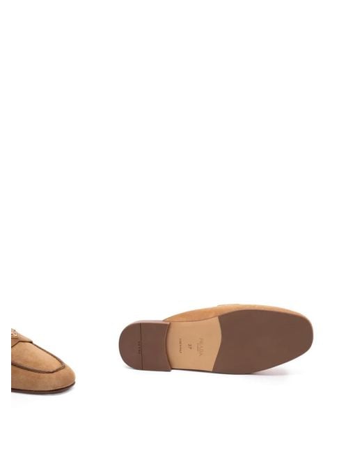 Prada Brown Logo-Plaque Flat Mules