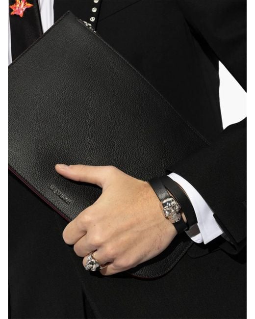Alexander McQueen Black Skull-Appliqué Bracelet for men