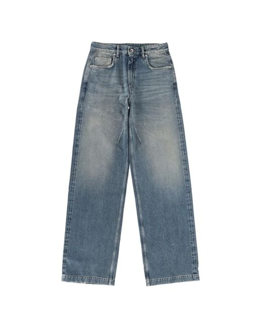 Rick Owens Blue Front Button Jeans With Distressed Zip Closure