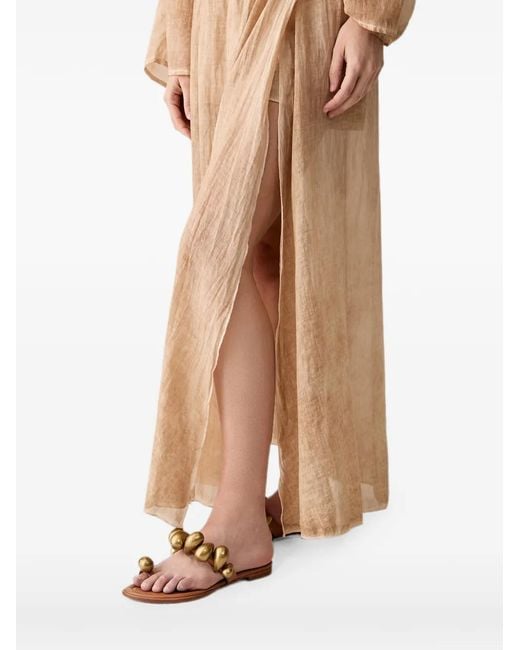 Haveone Natural Elasticated-Waistband Side-Slit Maxi Skirt
