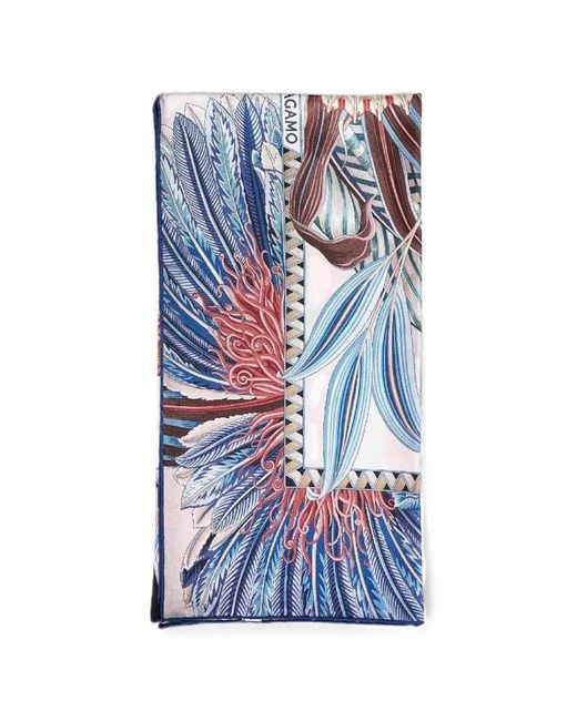 Ferragamo Blue Floral-Print Silk Scarf