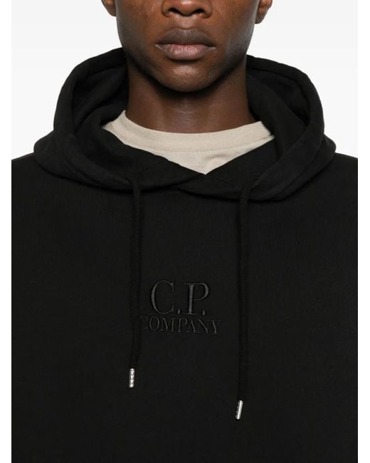 C P Company Black Logo-Embroidered Hoodie for men