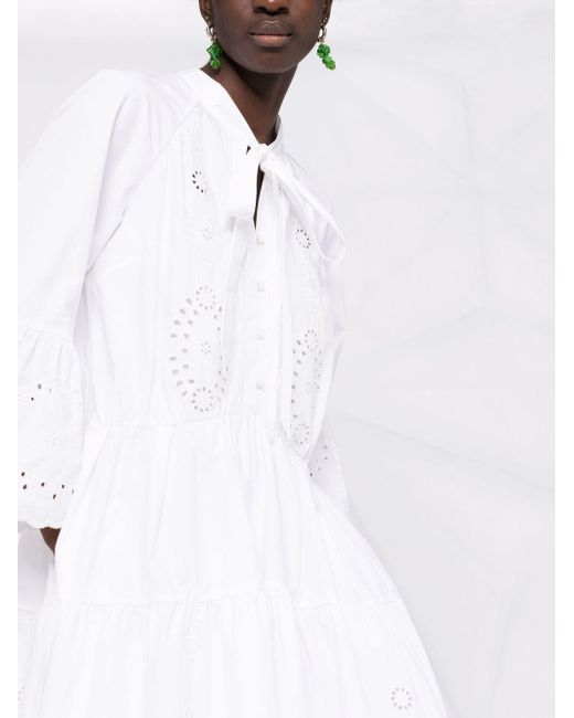 Self-Portrait Kleid mit Lochstickerei in Weiß | Lyst DE