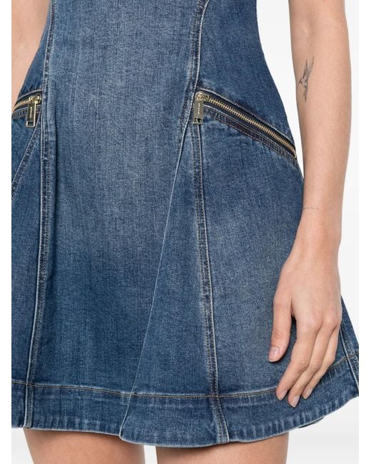 Self-Portrait Blue Denim Flared Mini Dress