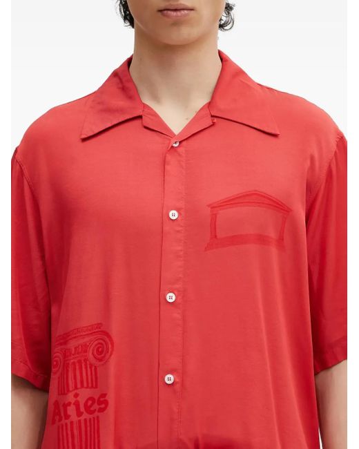 Aries Red Ancient Column Short-Sleeve Shirt