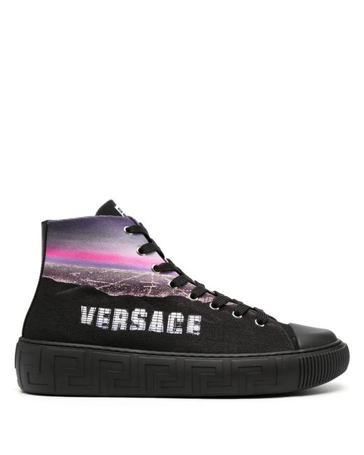 Versace Black Hills Print Hi Top Trainers for men