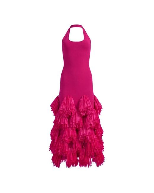 Aje. Pink Elva Raffia-Knit Midi Dress