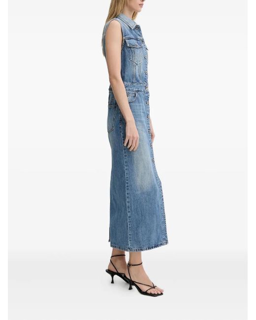 Miss Sixty Blue Sleeveless Button-Front Denim Midi Dress