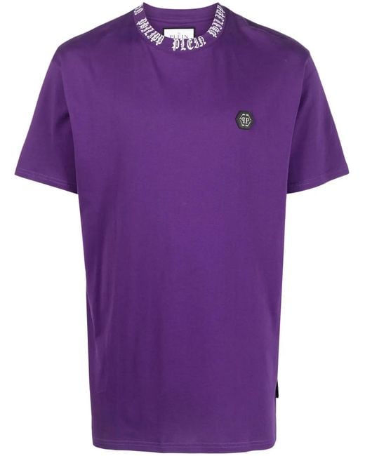 Philipp Plein Purple Logo-Print Crew-Neck T-Shirt for men