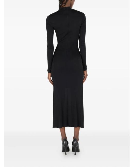 Roberto Cavalli Black Gathered-Detail High-Neck Midi Dress