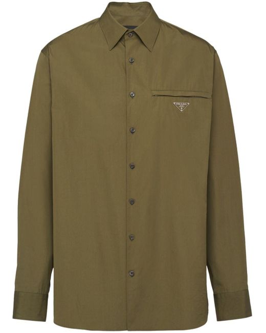 Camicia con placca logo di Prada in Green da Uomo