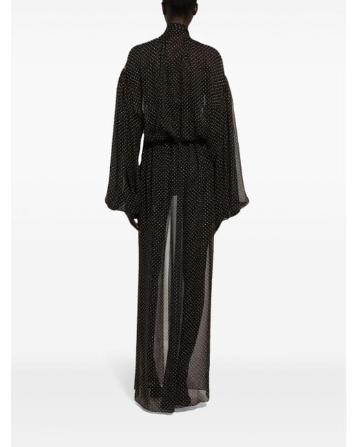Dolce & Gabbana Black Dotted Silk Long Dress