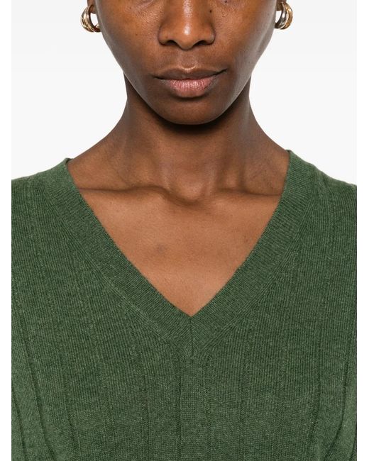 Gran Sasso Green Ribbed V-Neck Sweater