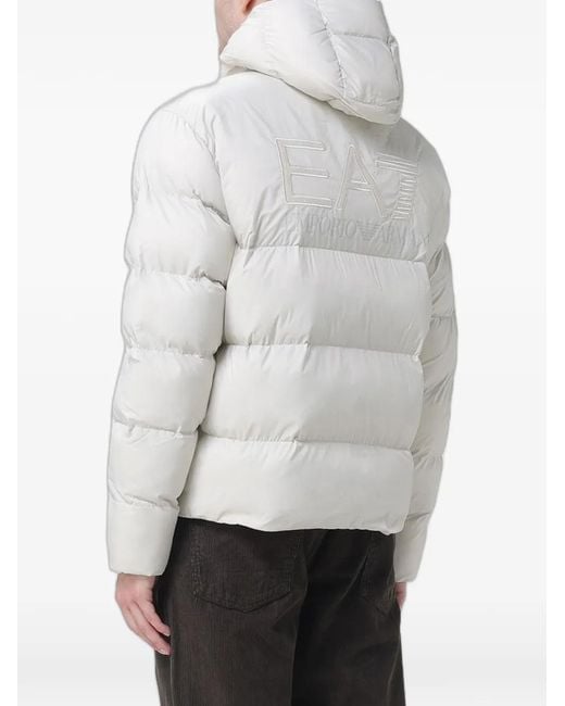 EA7 Gray Logo-Patch Padded Coat for men