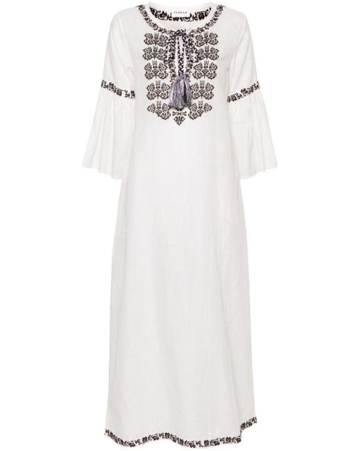 P.A.R.O.S.H. White Ciclone Floral-embroidered Maxi Dress