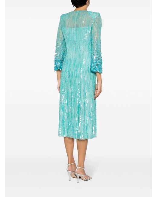 Jenny Packham Midi-jurk Verfraaid Met Pailletten in het Blue