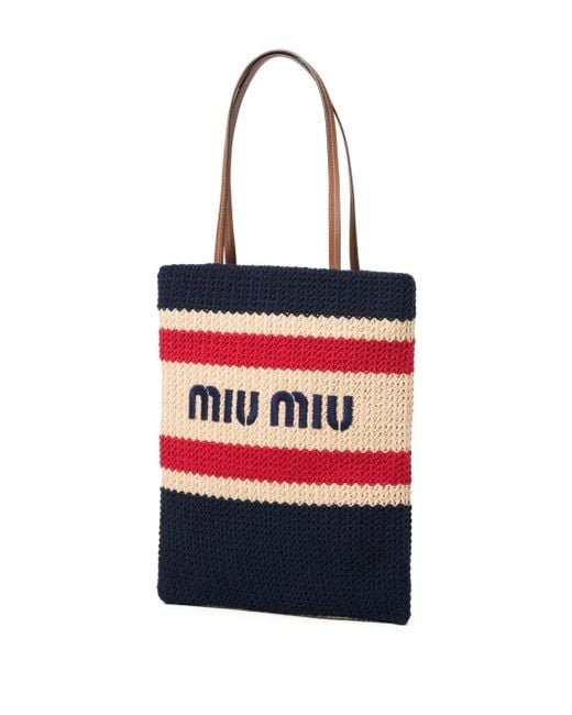 Miu Miu Red Striped Crochet Tote Bag