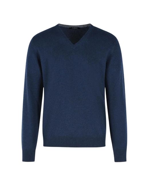 Gran Sasso Blue V-Neck Cashmere Sweater for men