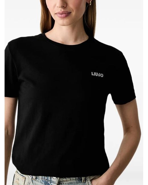 Liu Jo Black Rhinestone-Logo T-Shirt